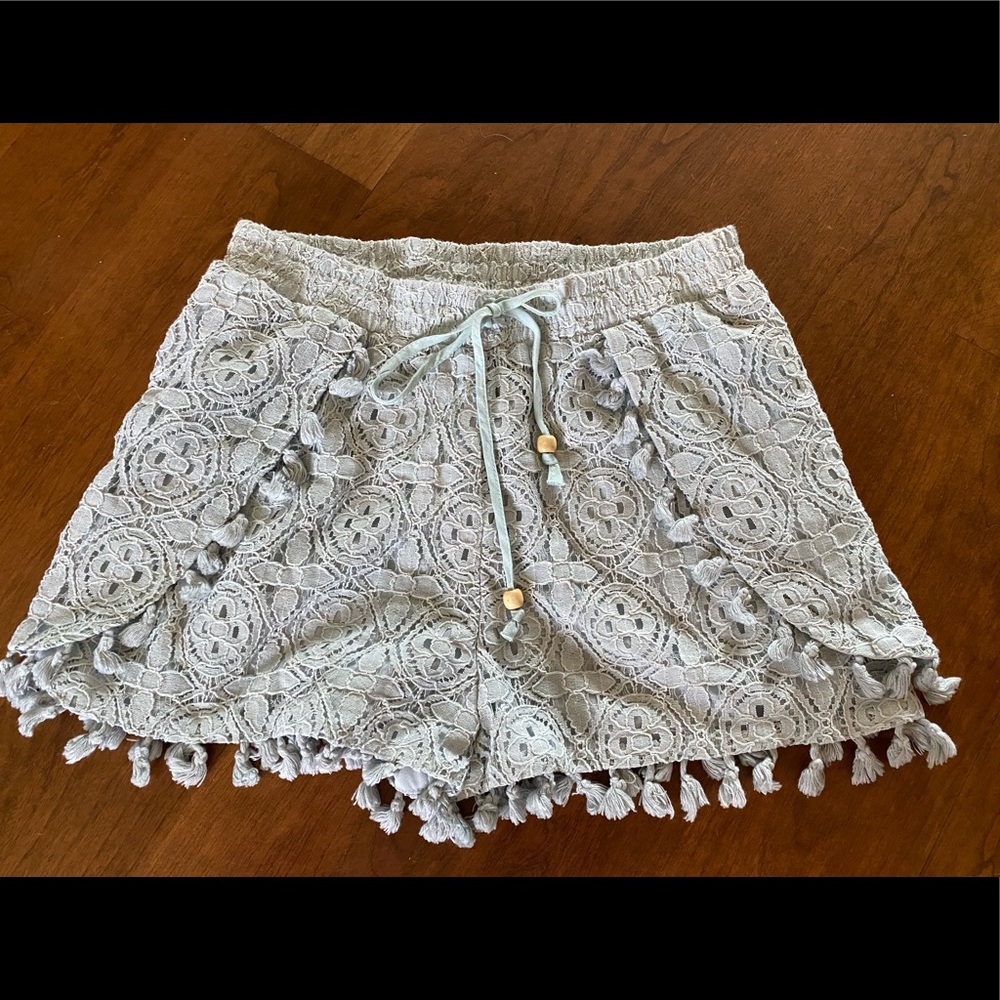 Laced blue tassel shorts